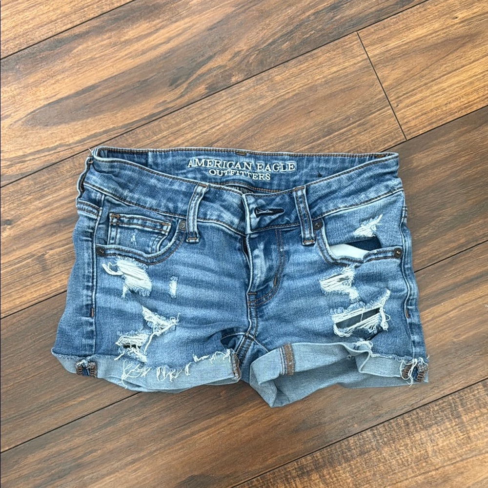 American Eagle Outfitters Blue Distressed Jean Shorts